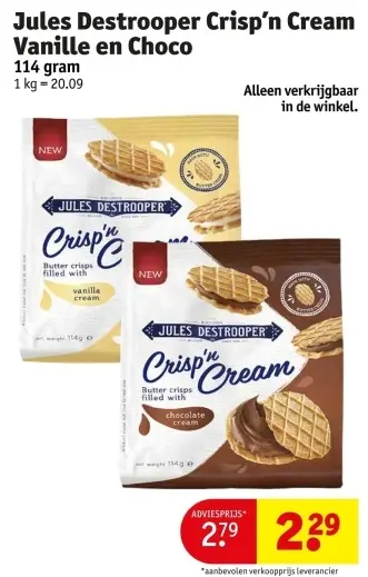 Promotie: Jules Destrooper Crisp'n Cream Vanille en Choco
