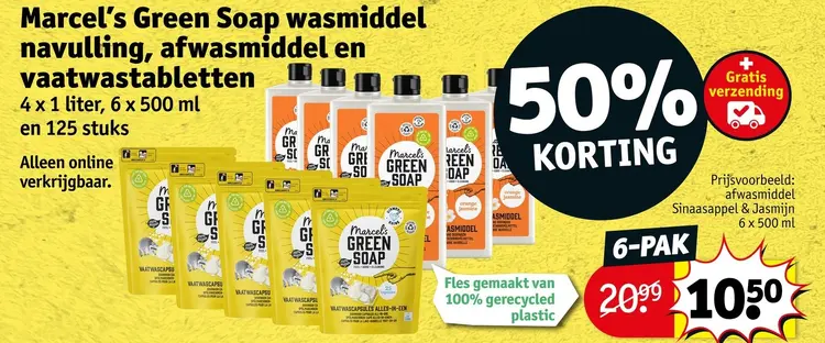 Aanbieding: Marcel's Green Soap wasmiddel navulling, afwasmiddel en vaatwastabletten