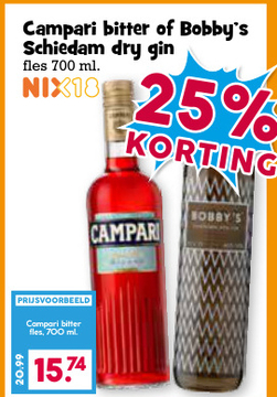 Aanbieding: Campari bitter of Bobby's Schiedam dry gin