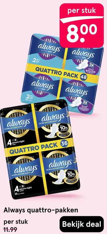 Aanbieding: Always quattro-pakken