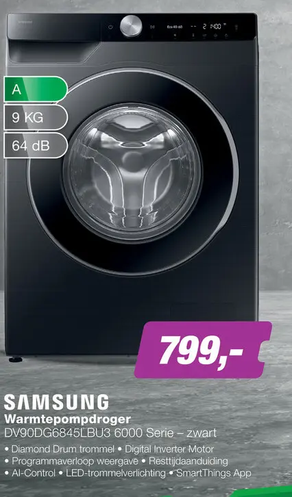 Aanbieding: Warmtepompdroger DV90DG6845LBU3 6000 Serie - 