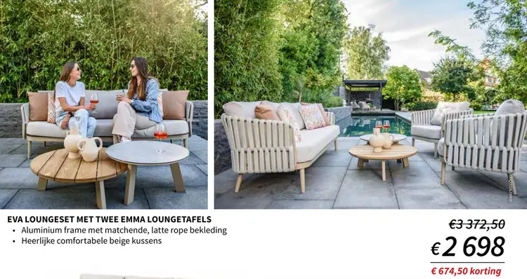 Promotie: Eva loungeset met twee EMMA loungetafels