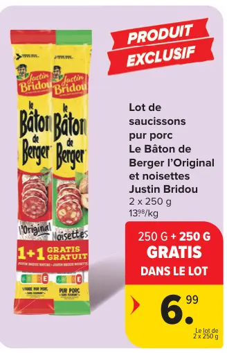 Offre: Lot de saucissons pur porc Le Bâton de Berger