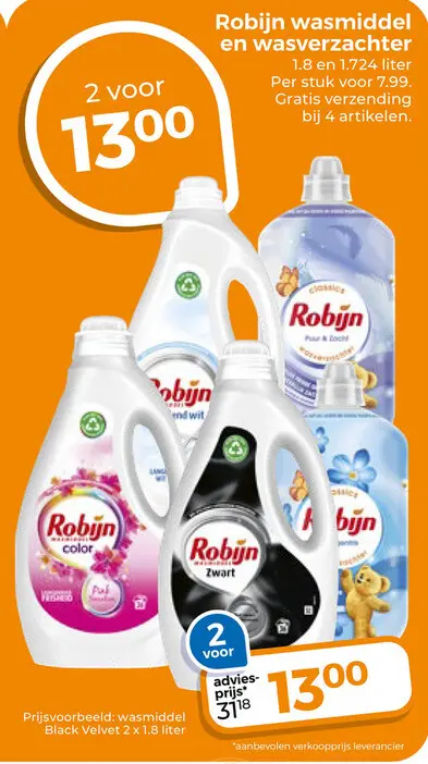 Aanbieding: Robijn wasmiddel en wasverzachter