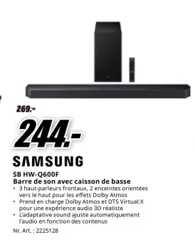 Offre: SB HW-Q600F Barre de son avec caisson de bass