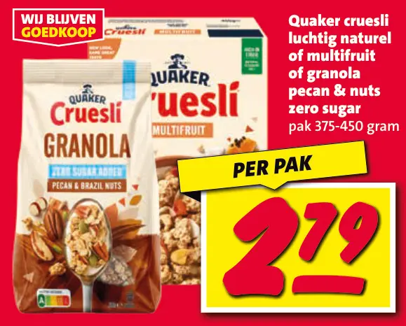 Aanbieding: Cruesli luchtig naturel of multifruit of granola pecan & nuts zero sugar