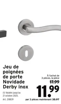 Offre: Jeu de poignées de porte Novidade Derby inox