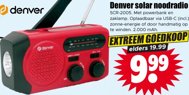 Aanbieding: Denver solar noodradio