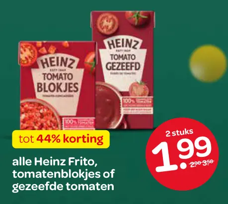 Aanbieding: Heinz Frito, tomatenblokjes of gezeefde tomaten