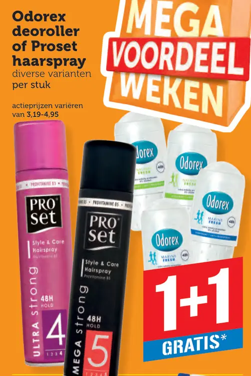 Aanbieding: Odorex Deoroller of Proset haarspray