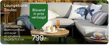 Aanbieding: Loungebank Soulac - zand - 81x243x71,5 cm