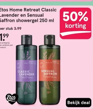 Aanbieding: Etos Home Retreat Classic Lavender en Sensual Saffron showergel