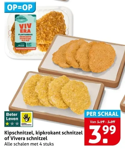 Aanbieding: Kipschnitzel, kipkrokant schnitzel of Vivera schnitzel