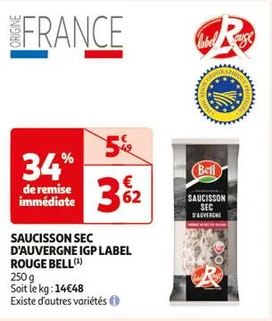 Aanbieding: SAUCISSON SEC D'AUVERGNE IGP LABEL ROUGE