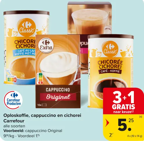 Promotie: Oploskoffie, cappuccino en cichorei