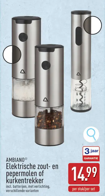 Promotie: Elektrische zout- en pepermolen of kurkentrek