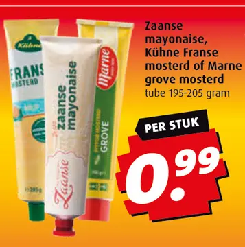 Aanbieding: Zaanse mayonaise, Kühne Franse mosterd of Marne grove moserd