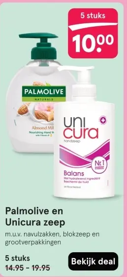 Aanbieding: Palmolive en Unicura zeep