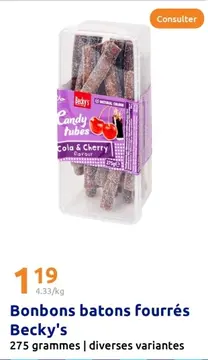 Offre: Bonbons batons fourrés Becky&apos;s