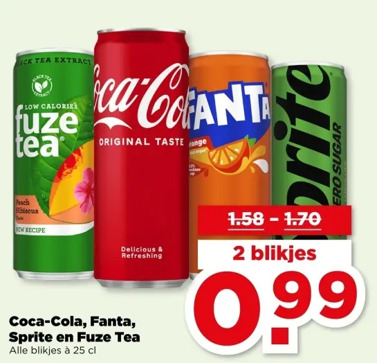 Aanbieding: Coca-Cola, Fanta, Sprite en Fuze Tea