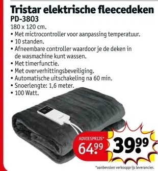 Promotie: Tristar elektrische fleecedeken