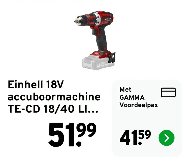 Aanbieding: Einhell 18V accuboormachine TE-CD 18/40 LI...
