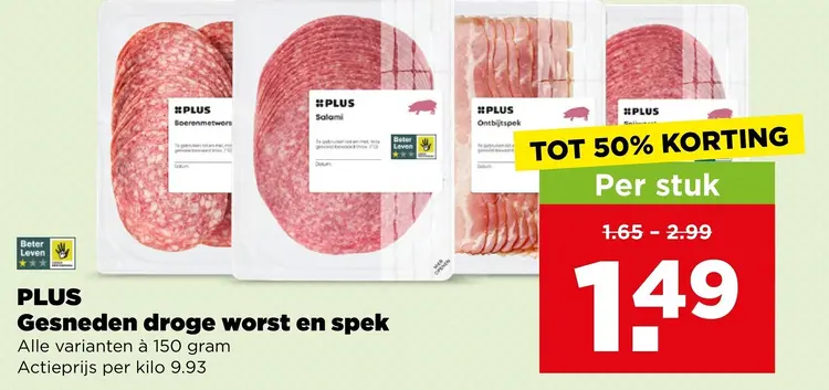 Aanbieding: Gesneden droge worst en spek