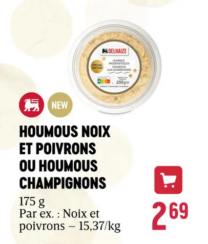 Offre: Houmous noix et poivrons ou houmous champignons