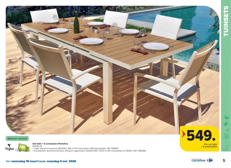 Promotie: Set tafel + 6 armstoelen Portofino