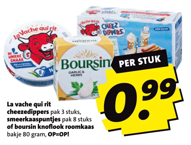 Aanbieding: Cheezdippers, smeerkaaspuntjes of boursin knoflook roomkaas