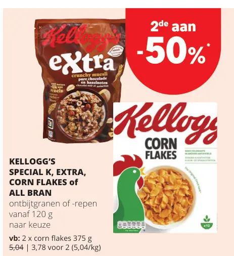 Promotie: SPECIAL K, EXTRA, CORN FLAKES of ALL BRAN
