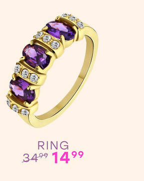 Aanbieding: Stalen goldplated vintage ring met paarse en witte zirkonia