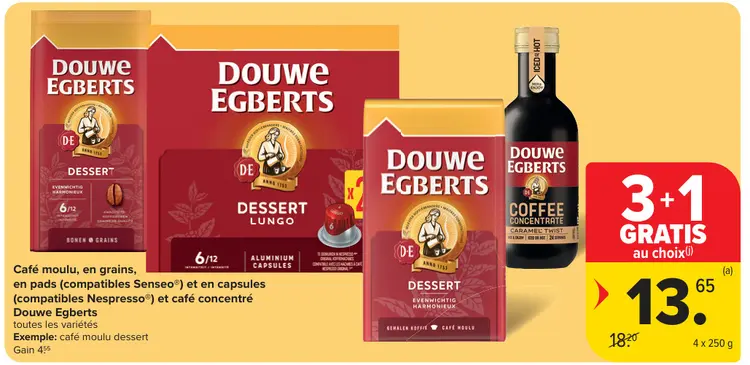 Offre: Café moulu, en grains, en pads et en capsules et café concentré