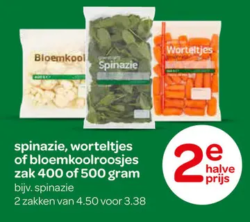 Aanbieding: spinazie, worteltjes of bloemkoolroosjes