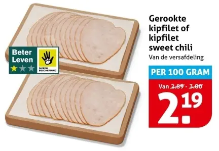 Aanbieding: Gerookte kipfilet of kipfilet sweet chili