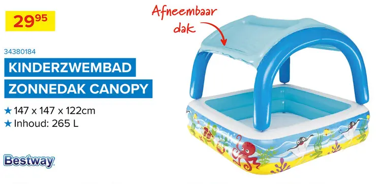 Promotie: Bestway Kinderzwembad - Met Afneembaar Zonnedak - Opblaasbaar - 140x140x114cm - Blauw