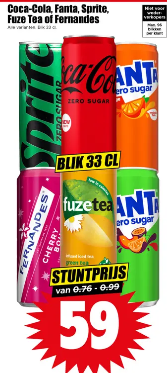 Aanbieding: Coca-Cola, Fanta, Sprite, Fuze Tea of Fernandes
