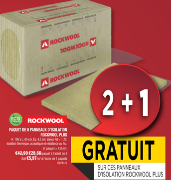 Offre: PAQUET DE 8 PANNEAUX D'ISOLATION ROCKWOOL PLU