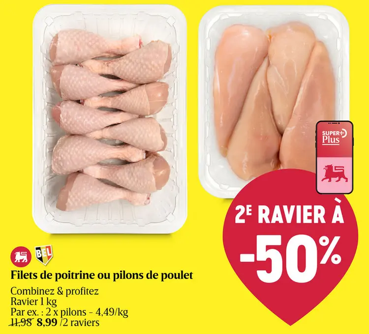 Offre: Filets de poitrine ou pilons de poulet