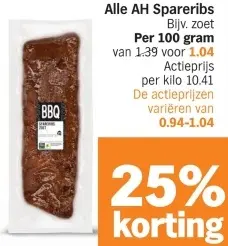 Aanbieding: Alle AH Spareribs per 100 gram