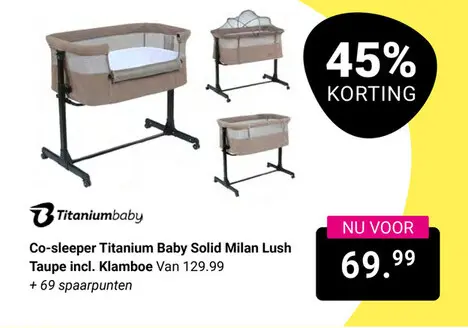Aanbieding: Co-sleeper Titanium Baby Solid Milan Lush Taupe incl. Klamboe