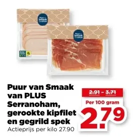 Serranoham, gerookte kipfilet en gegrild spek