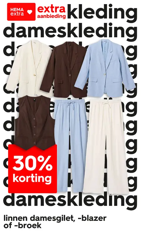 Promotie: Linnen damesgilet, -blazer of -broek
