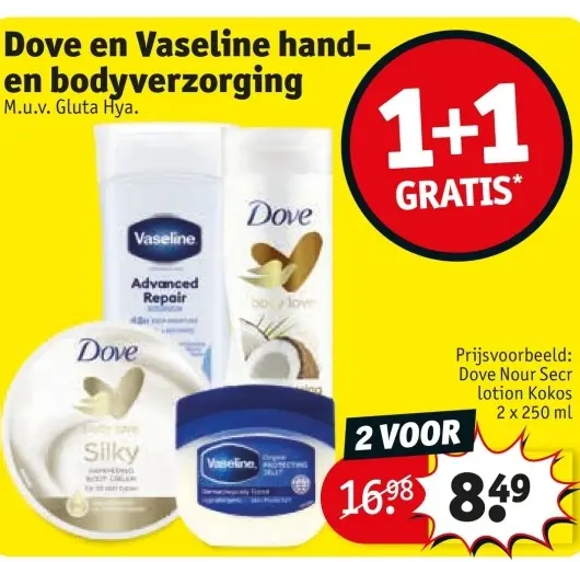 Aanbieding: Dove en Vaseline hand- en bodyverzorging