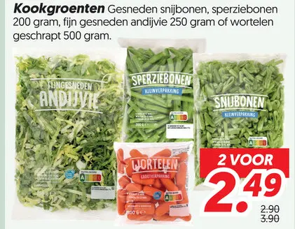 Gesneden sperziebonen, sperziebonen, fijn gesneden andijvie of wortelen