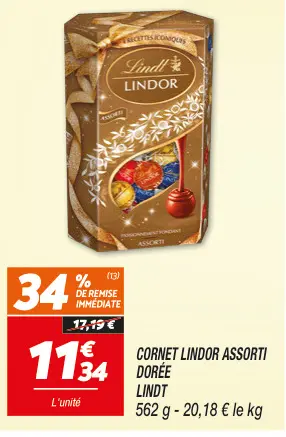 Offre: Cornet LINDOR assorti dorée