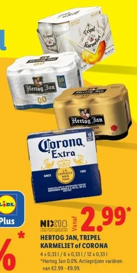 Aanbieding: HERTOG JAN, TRIPEL KARMELIET of CORONA