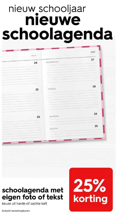 Promotie: schoolagenda met eigen foto of tekst