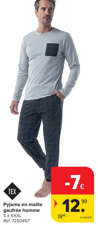 Offre: Pyjama en maille gaufrée homme