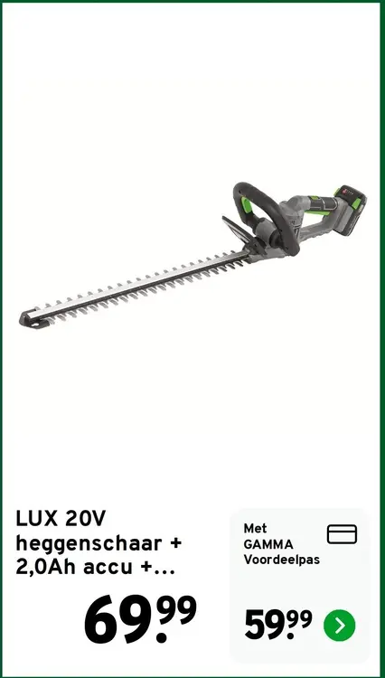 Aanbieding: LUX 20V heggenschaar + 2,0Ah accu +...